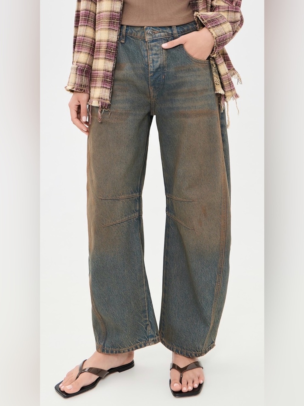 We The Free Washed Brown Wide-Leg Trousers
